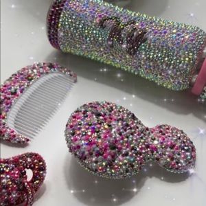Baby bottle, comb and brush, pacifier. crystal stones, bottle stainless steel.